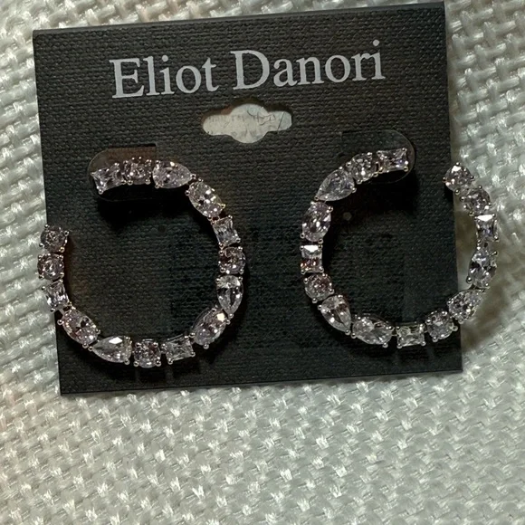 Eliot Danori Sparkling Silver Crystal Hoops - Picture 1 of 8